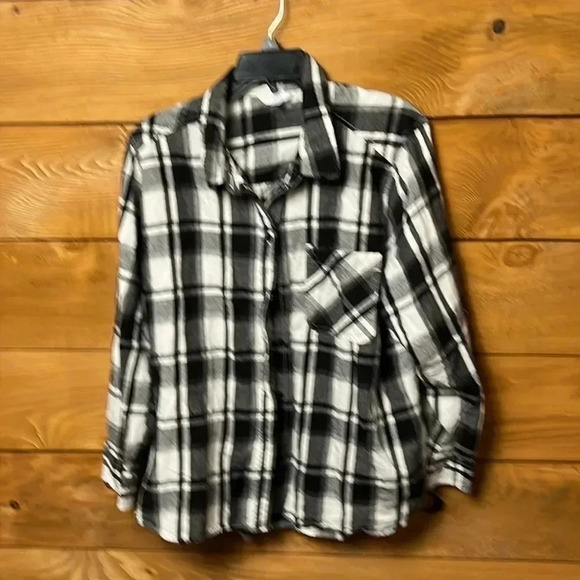 TIME &TRUE‎ Womens FLANNEL Button Up XXL WARM FALL SOFT CASUAL PLAID black white - Picture 1 of 8